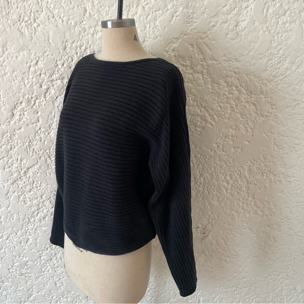 Reformation Cort Ribbed Sweater Size Medium, Black Boatneck 100% Cotton Top